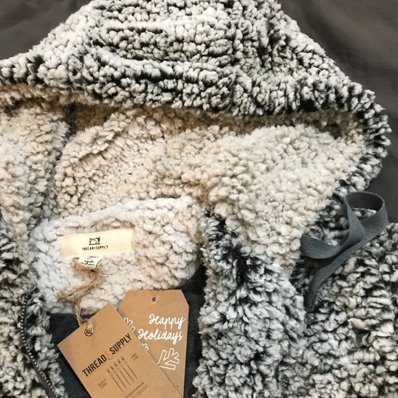 Thread supply sherpa wubby zip up jacket charcoal - Picture 3 of 6